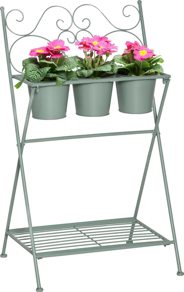 Étagère porte-plante pliable en métal vert - Présentoir fleurs 78 cm