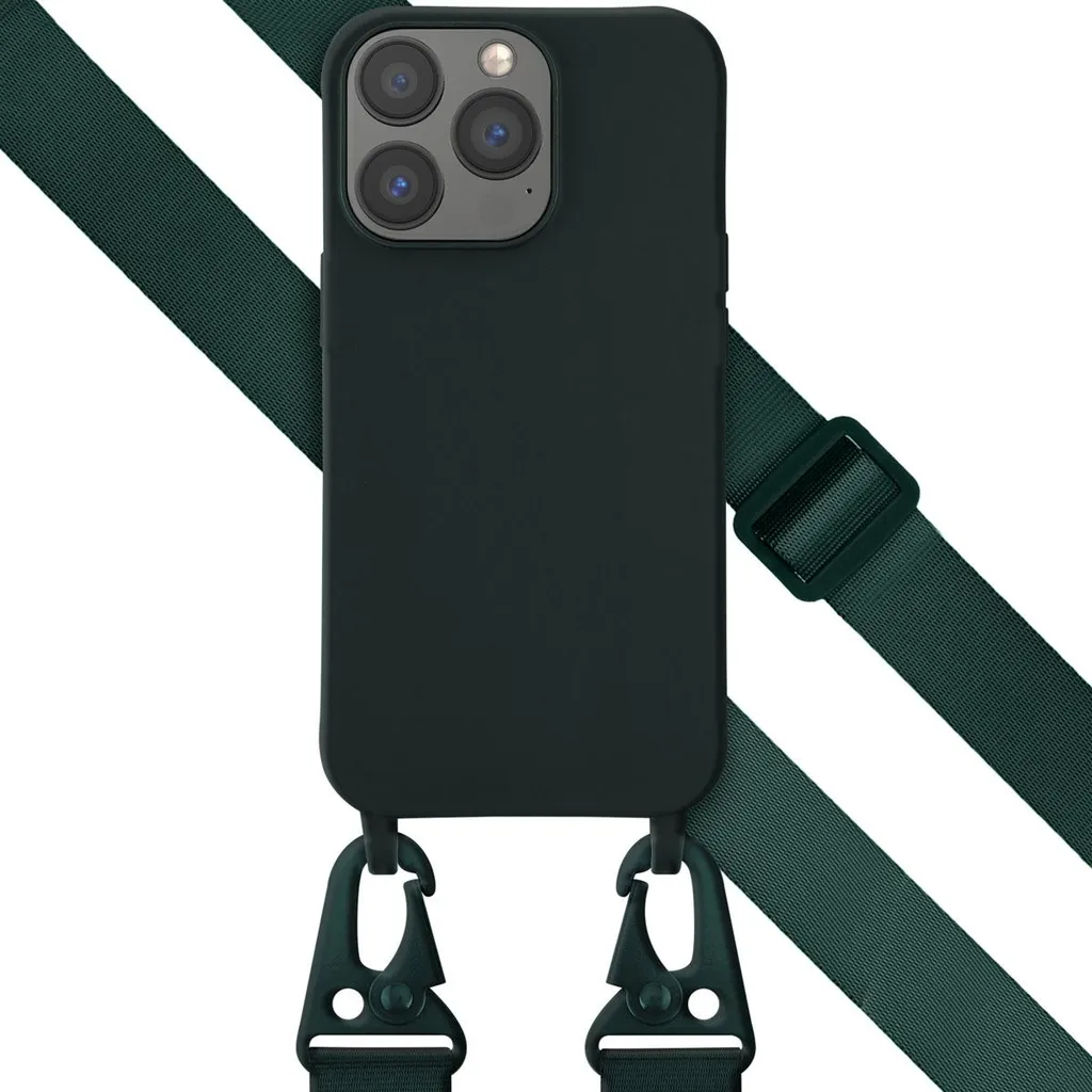 Custodia Selencia iPhone 13 Verde Scuro con Cinturino Rimovibile