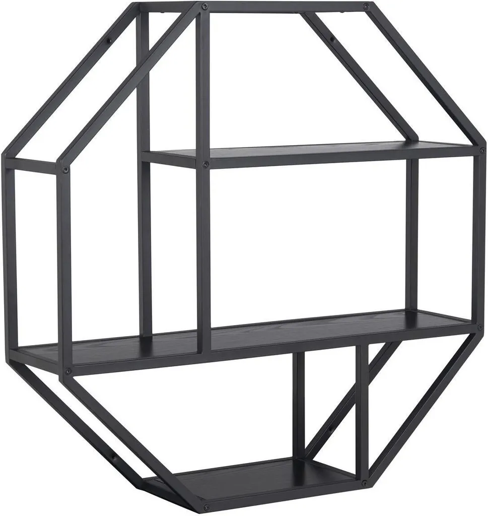 Étagère Murale Métal Noir et Bois Frêne Carney Format 77x77 cm
