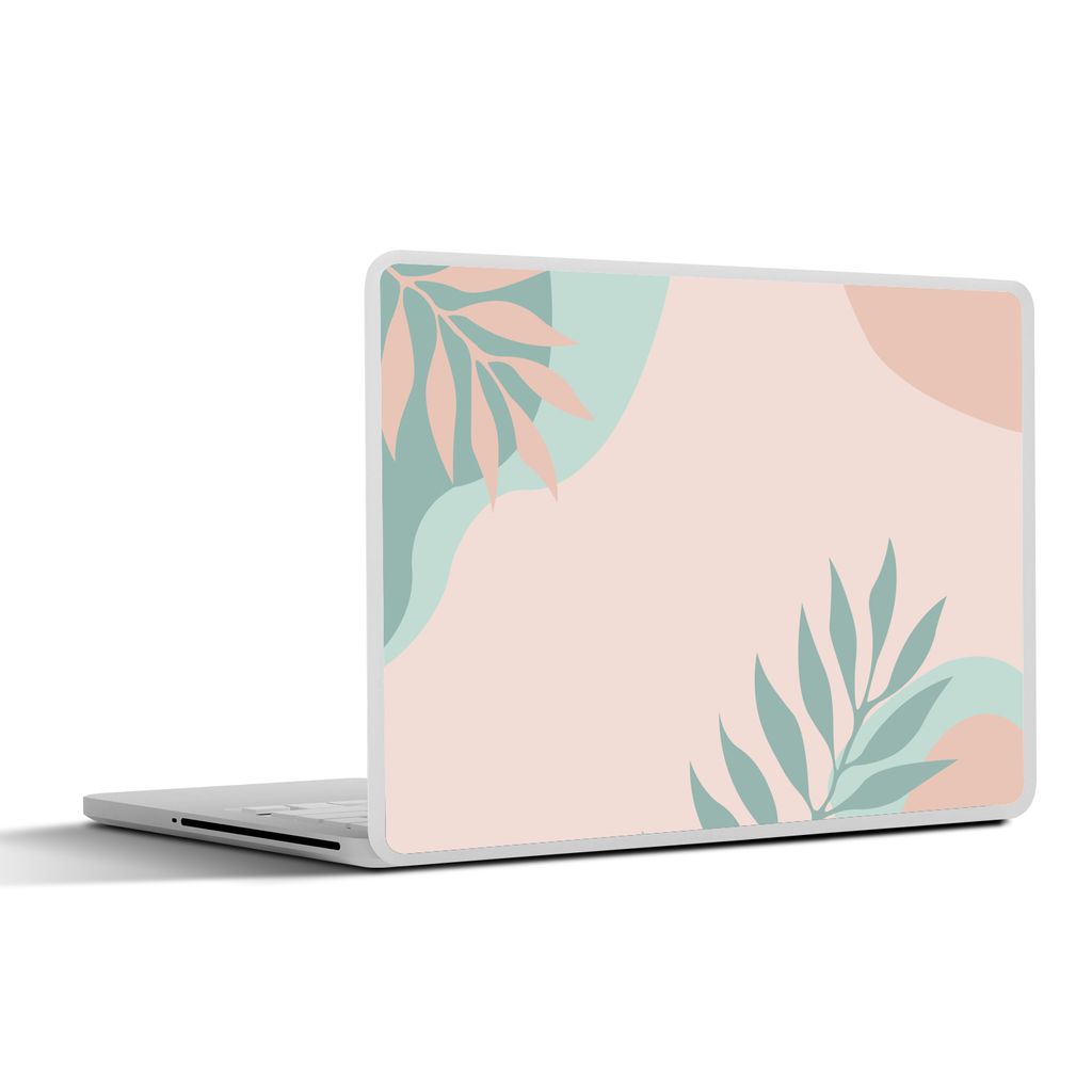 MuchoWow Laptop Aufkleber Sticker Cover Sommer - Blätter - Rosa - Türkis 32.5x23.5 cm - Sticker für Laptop - Selbstklebend