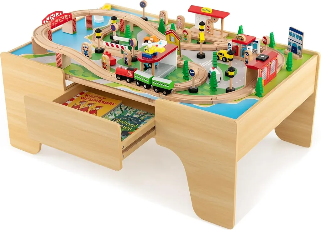Espace de Jeu Enfant Complet : Table de Train en Bois Multiactivités