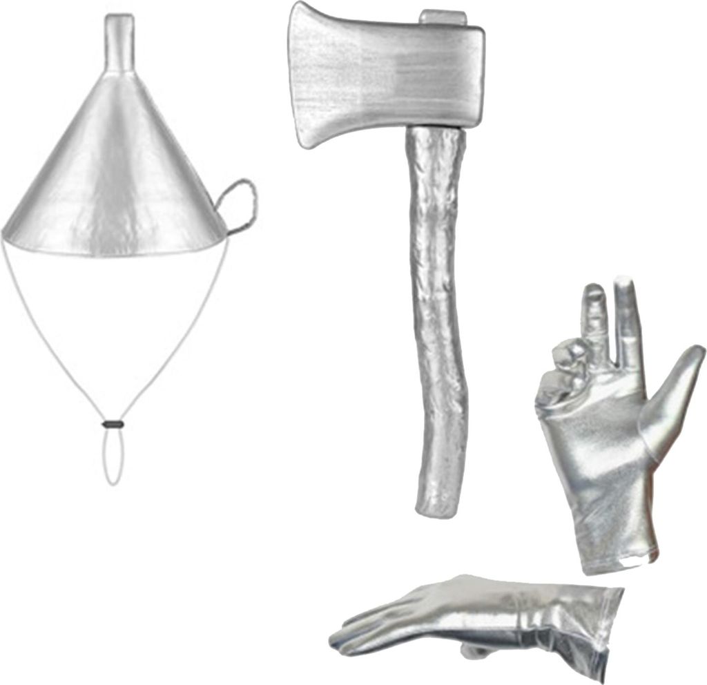 3-teiliges Halloween-Kostümzubehörset aus Blech, silberner Trichterhut, Handschuhe und Beil, Set für Erwachsene und Kinder, Cosplay, Party-Anzug