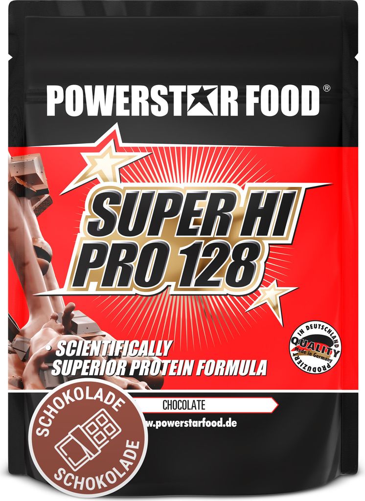 Powerstar SUPER HI PRO 128 | Mehrkomponenten Protein-Pulver 1kg | Höchste Biologische Wertigkeit | Protein-Shake zum Muskelaufbau | Chocolate