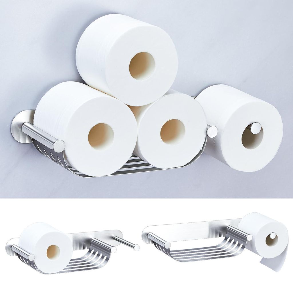 Toilettenpapierhalter, Ersatzrollenhalter, Toilettenpapierhalter aus Metall für 4 Rollen, selbstklebender Toilettenpapierhalter für Badezimmer, T...