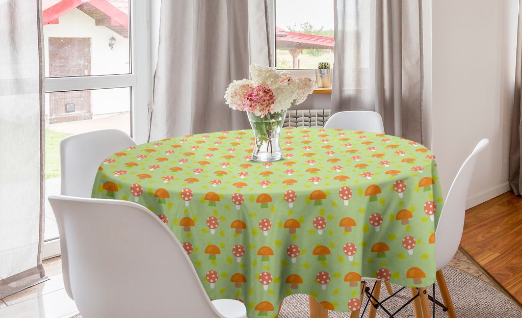 ABAKUHAUS Herbst Runde Tischdecke, Herbstblätter Saison Veggies, Kreis Tischdecke Abdeckung für Esszimmer Küche Dekoration, 150 cm, Hellgrün un...