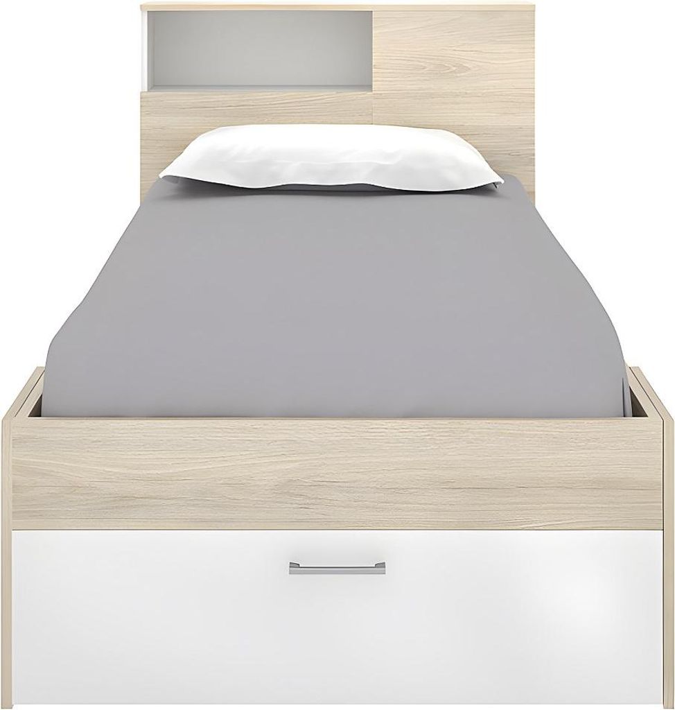 Bett mit Kopfteil, Stauraum & Schublade - 90 x 190 cm - Produktbild 