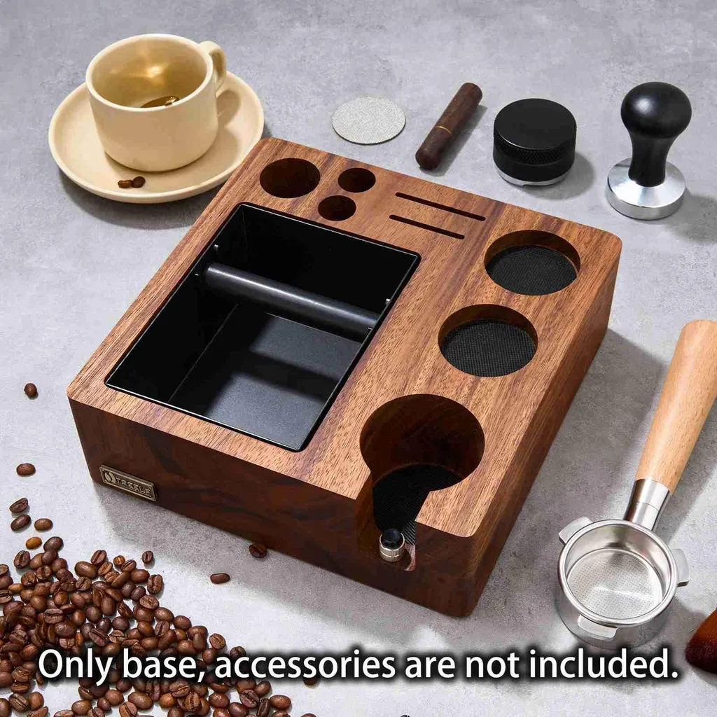 Support Tamper Espresso Noyer avec Tapis de Tassage Anti-pression 54mm
