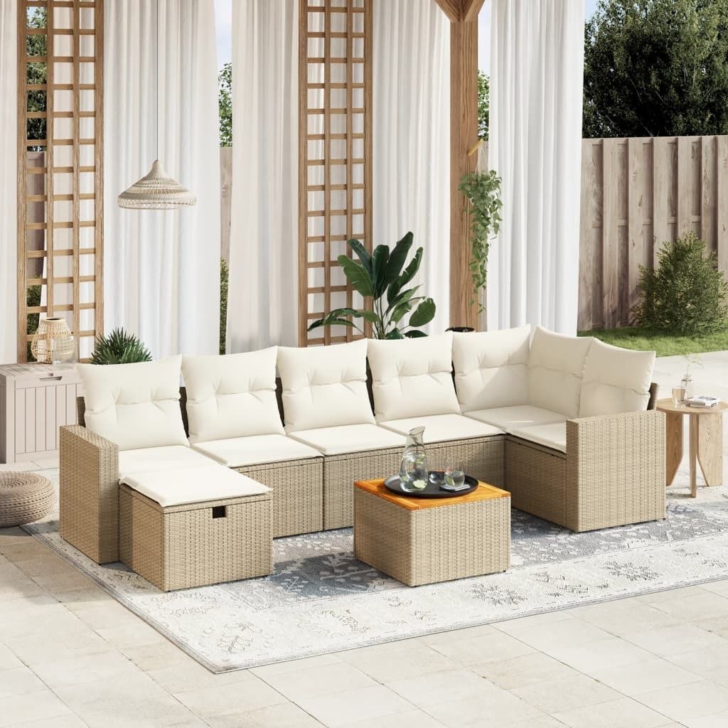 Maison Exclusive - 8-tlg. Garten-Sofagarnitur mit Kissen Beige Poly Rattan