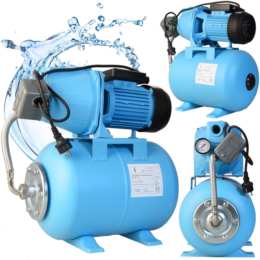 Hauswasserwerk JET 100S 24 Liter - Wasserpumpe (3600l/h, 1100W, Förderhöhe 50m) - 24L Druckkessel - Hauswasserautomat mit Druckschalter Manometer