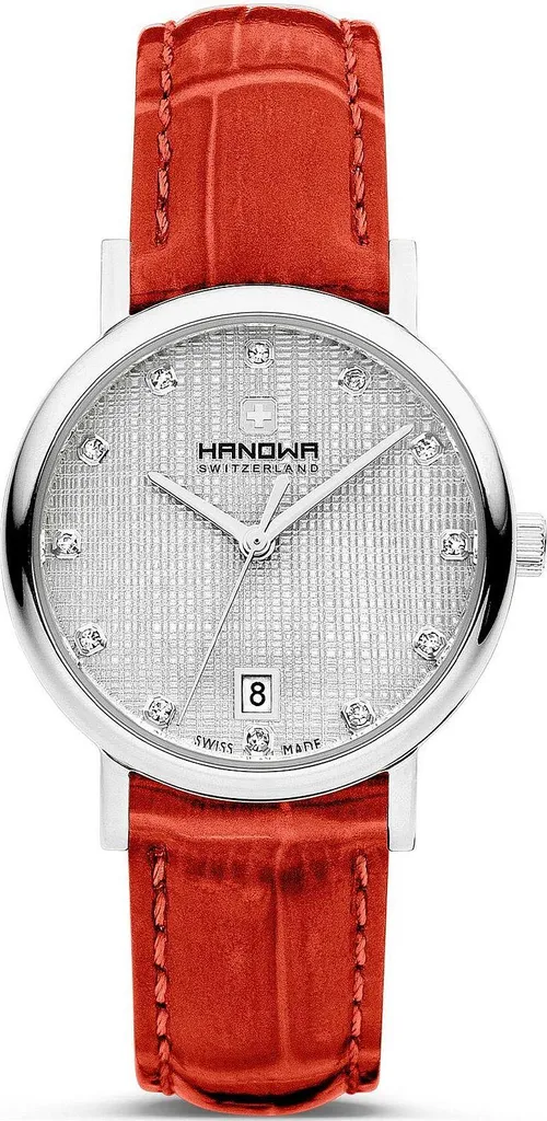 Montre à quartz Hanowa femme cadran argent et cristaux rouge