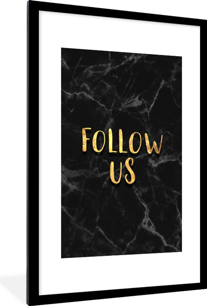 MuchoWow Gerahmtes Poster Soziale Medien - Instagram - Gold - Marmor 60x90 cm - Poster mit Schwarzem Bilderrahmen Wandposter Rahmen Foto Bilder -...