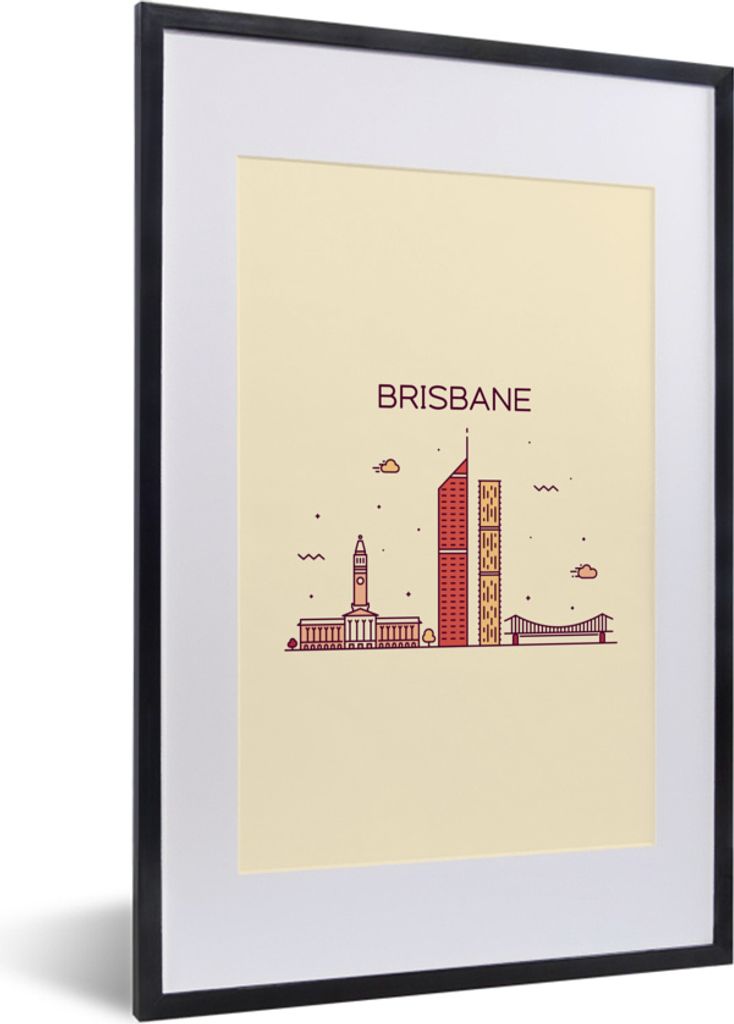 MuchoWow MuchoWow Gerahmtes Poster Brisbane - Australien - Skyline 40x60 cm - Poster mit zchwarzem Bilderrahmen - Poster in Rahmen