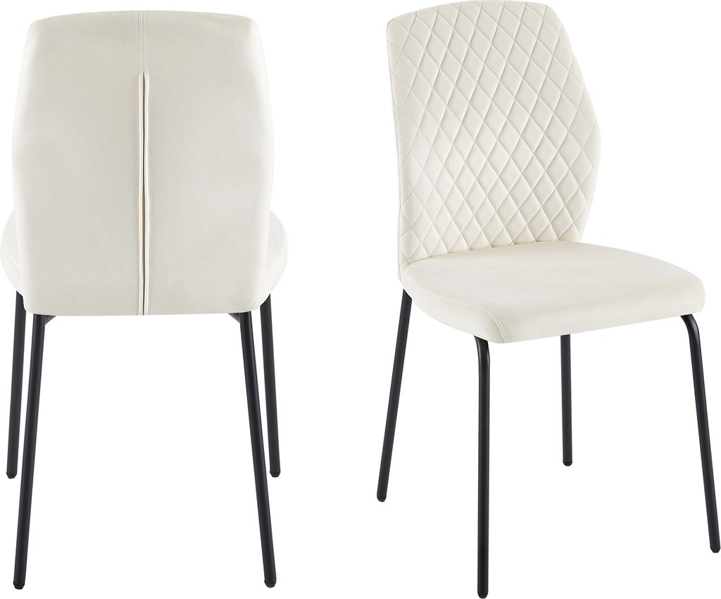 SalesFever Stuhl mit Samtbezug im 2er Set | Wabensteppung im Rücken | 4-Fuß-Gestell Metall | B 46,5 x T 56,5 x H 92 cm | beige – schwarz