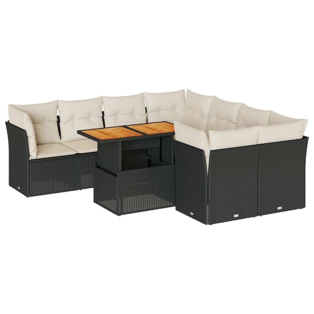 "SALE 2026" 9-tlg. Garten-Lounge-Set - elegantes Design - Sitzgruppe/Gartengarnitur - mit Kissen Schwarz Poly Rattan - Terassenmöbel DEMöbel781890