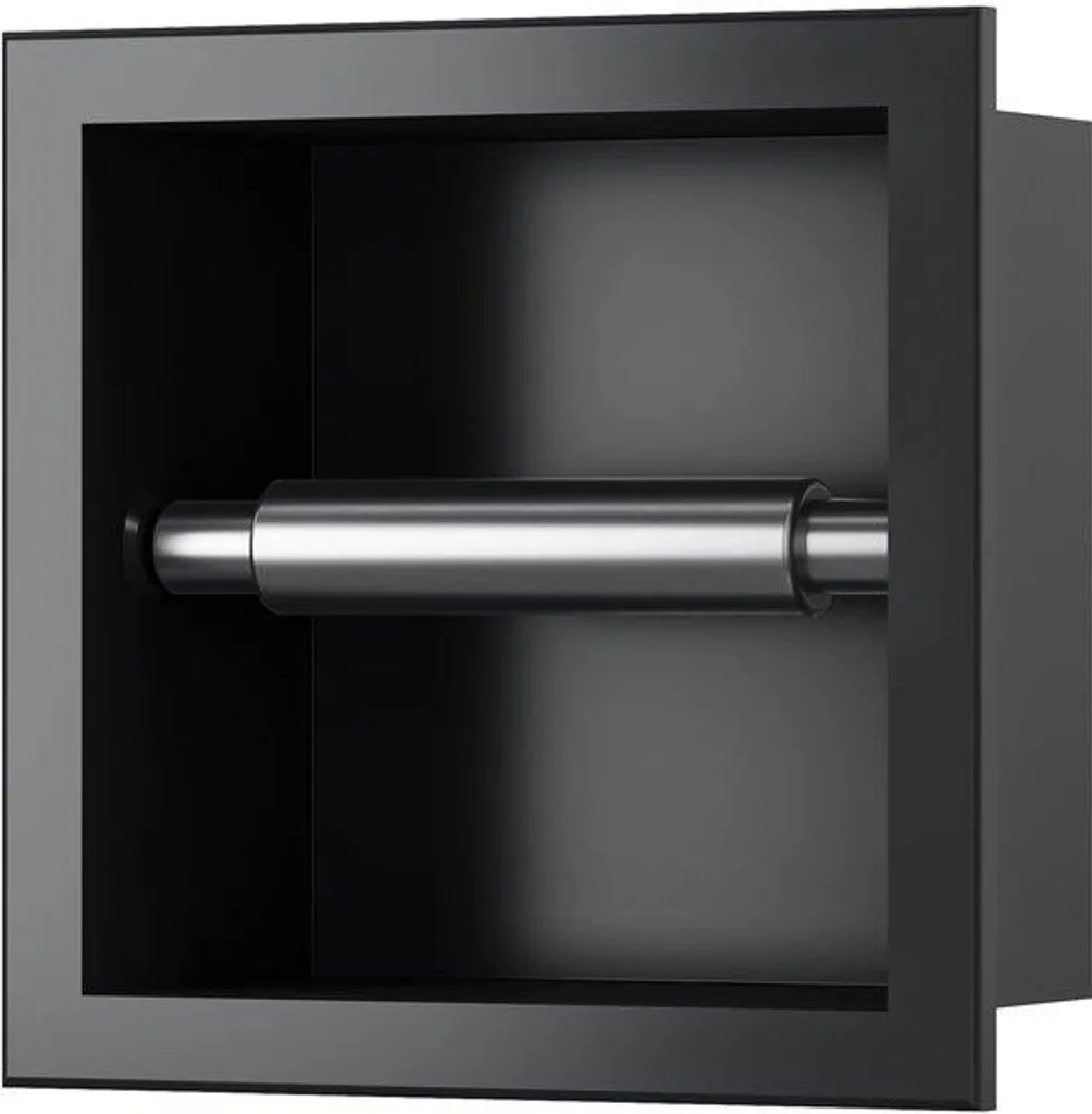 Porte-papier toilette inox noir mat encastrable, design ultra plat
