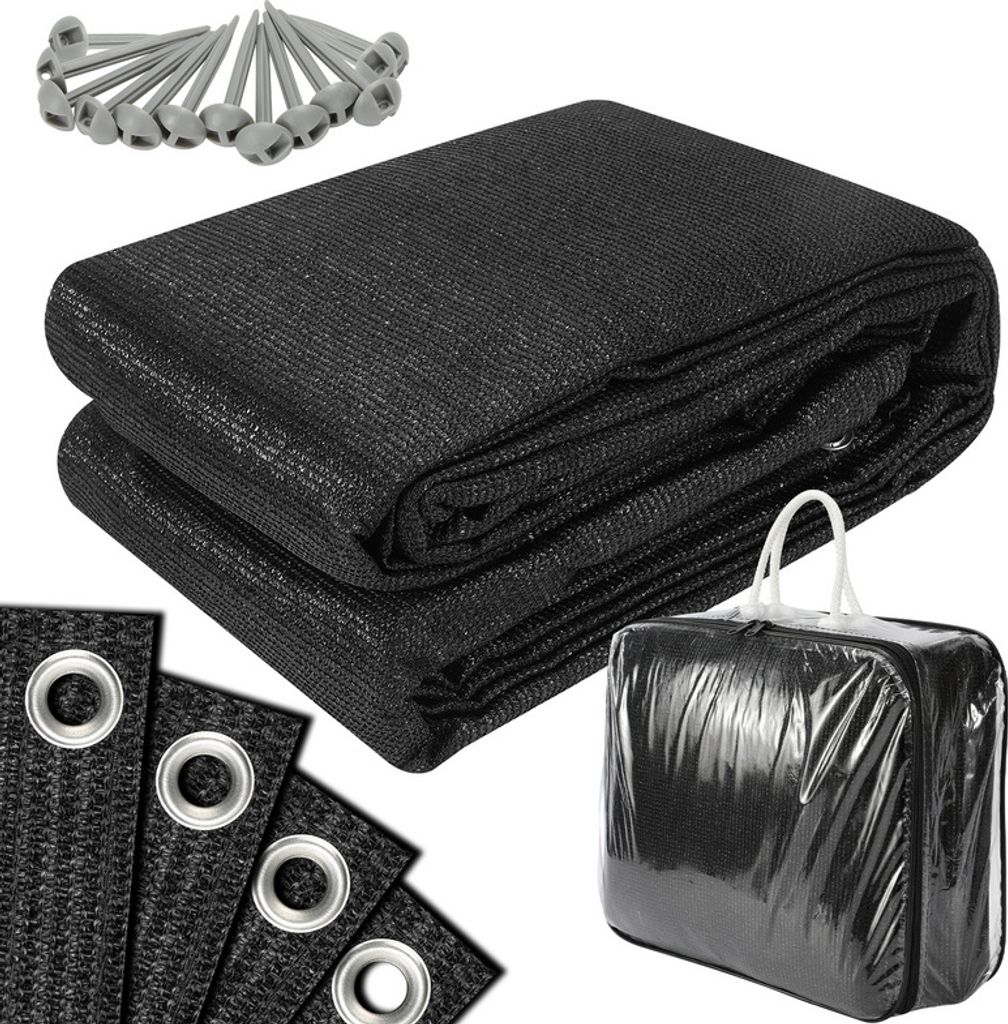TolleTour Vorzeltteppich 400x400cm Zeltteppich aus HDPE Outdoor Camping Teppich inkl Tragetasche Zubehör Schwarz