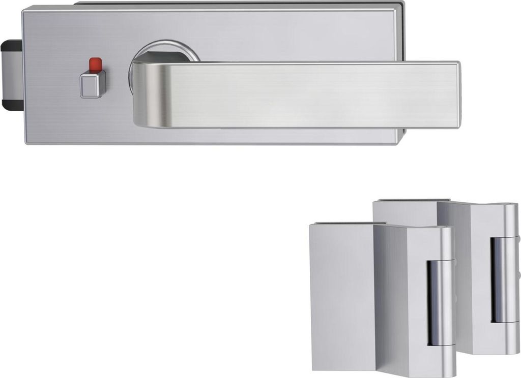 Griffwerk PURISTO S -Edelstahl matt Ganzglastürbeschlagset -3-teiliger Bandsatz -mit Griff DESM GRAPH -SG -smart2lock