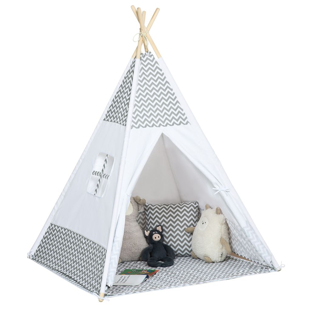HOMCOM Indisches Tipi-Zelt, Spielzelt für Kinder, grafischer Stil – Größe 1,2 L x 1,2 B x 1,55 H m – verschließbare Tür, Fenster, Teppich,...