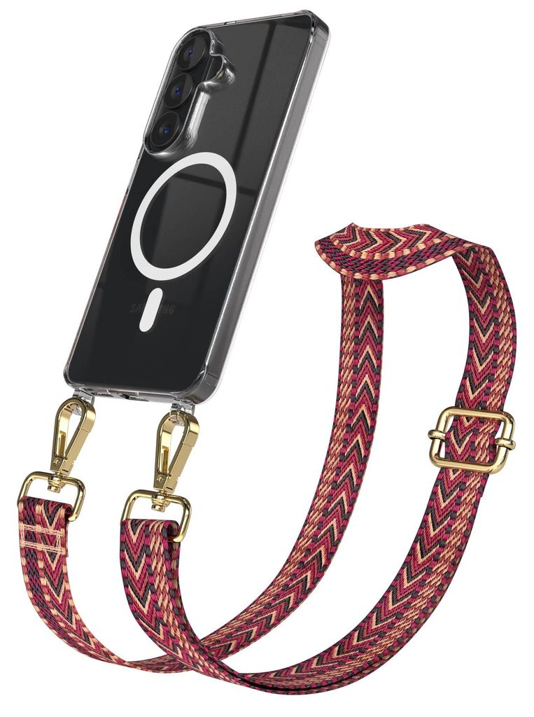 EAZY CASE - Handykette mit MagSafe Hülle für Samsung Galaxy S26, Handyband ZickZack Style, Karabiner Gold, Umhängeband in Pink