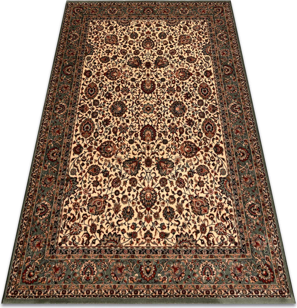 Tapis ornemental beige vert KASHQAI 4362 101 - Fibre haute densité