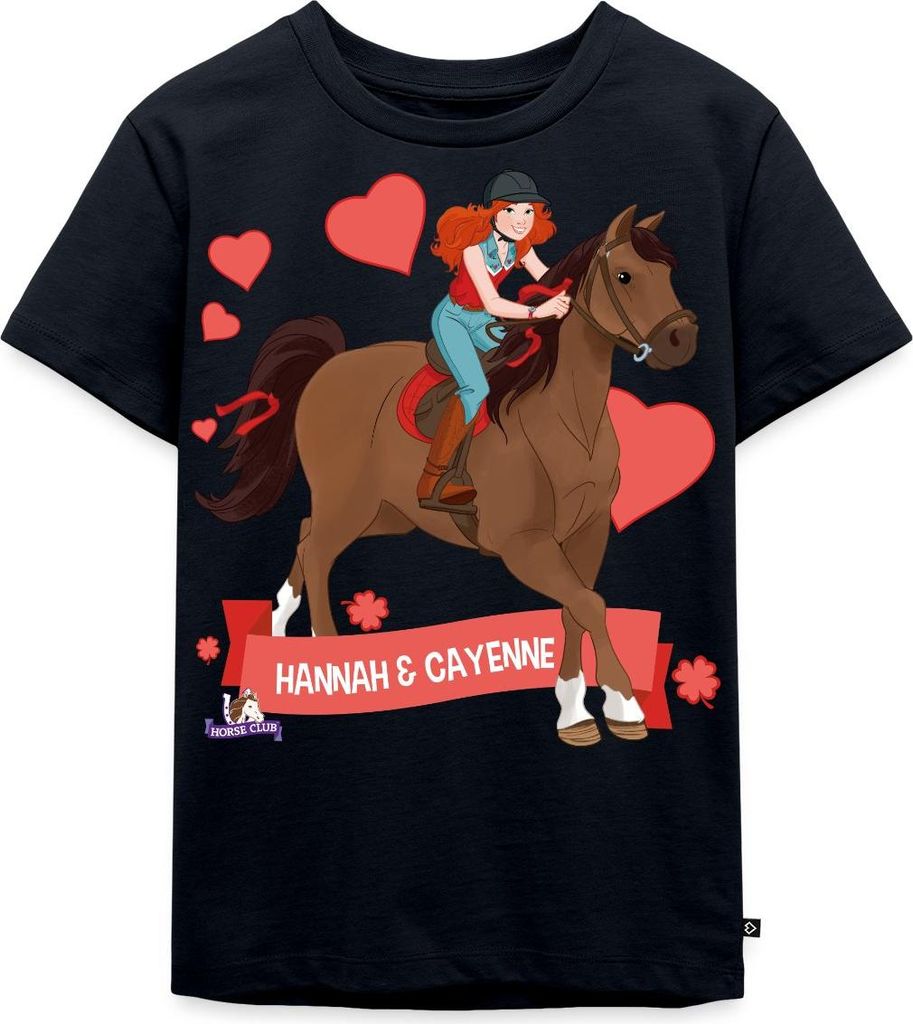Spreadshirt Schleich Horse Club Hannah & Cayenne reiten aus Kinder Premium T-Shirt, 110/116 (4 Jahre), Navy