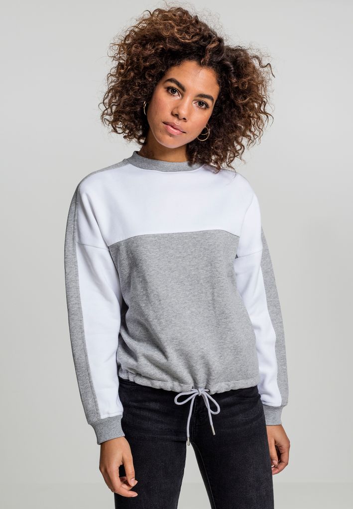 Urban Classics Damen Pullover Ladies Oversize 2-Tone Stripe Crew Grey/White-XS