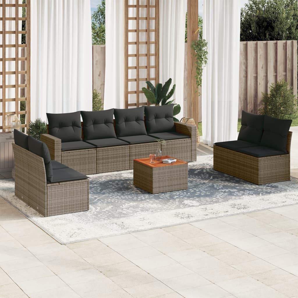 Maison Exclusive - 9-tlg. Garten-Sofagarnitur mit Kissen Grau Poly Rattan