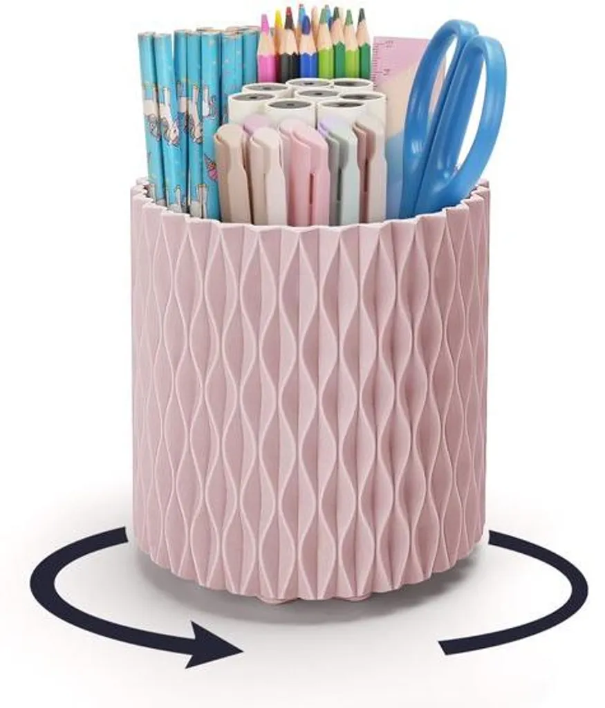 Rangement de bureau rotatif 5 compartiments coloris rose profond