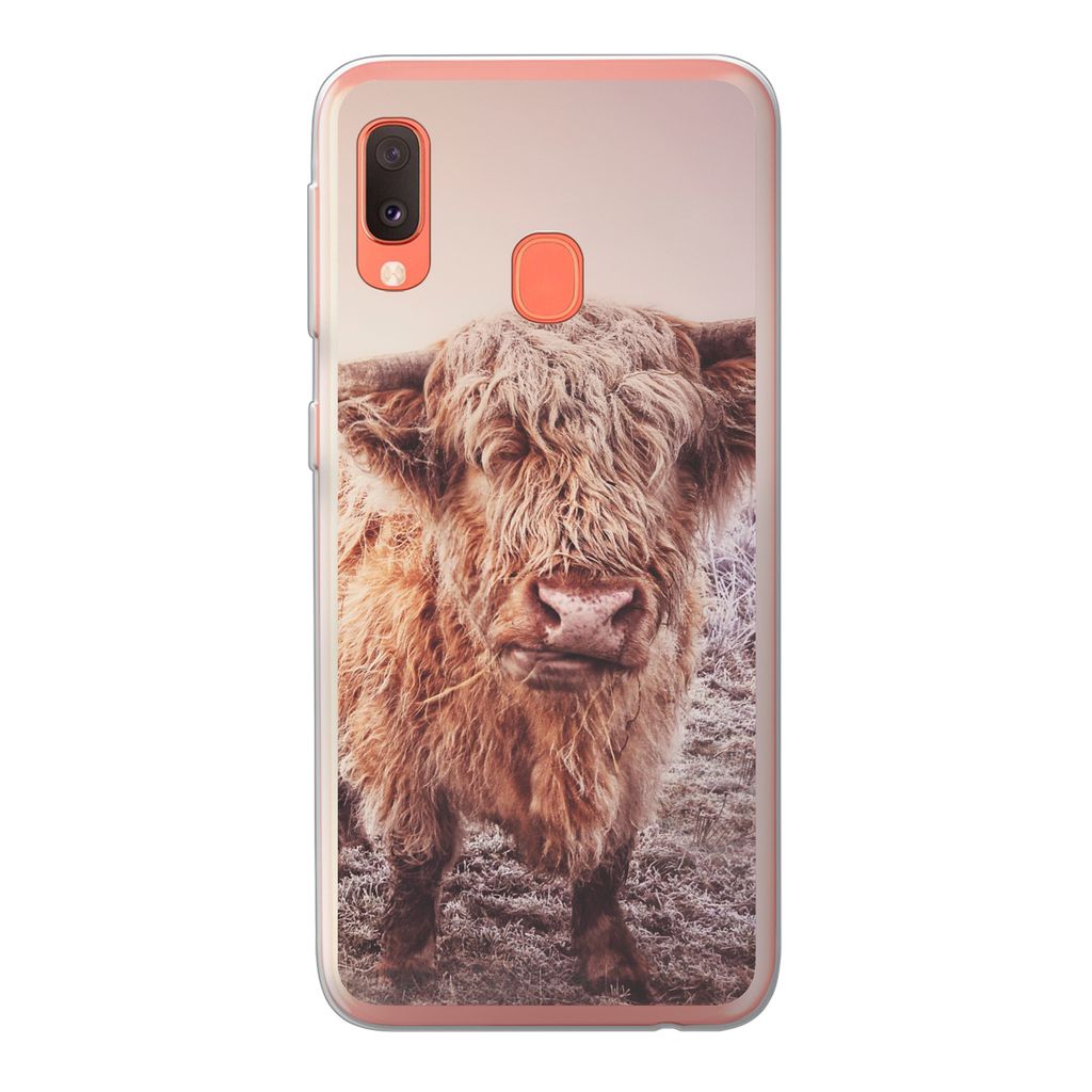 MuchoWow Handyhülle Schutzhülle Hülle für Samsung Galaxy A20e Schottische Hochlandbewohner - Licht - Himmel - Natur Silikon Softcase Handy H...