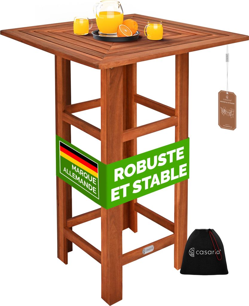 Casaria Table haute carrée en bois d'Acacia 75x75x110cm Image du produit 