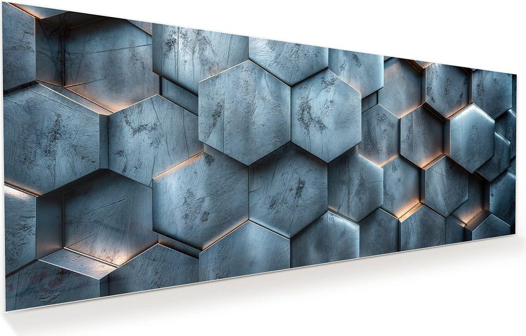 Glasbild 125x50cm in XXL für Wohnzimmer, Schlafzimmer Motiv Hexagon Struktur