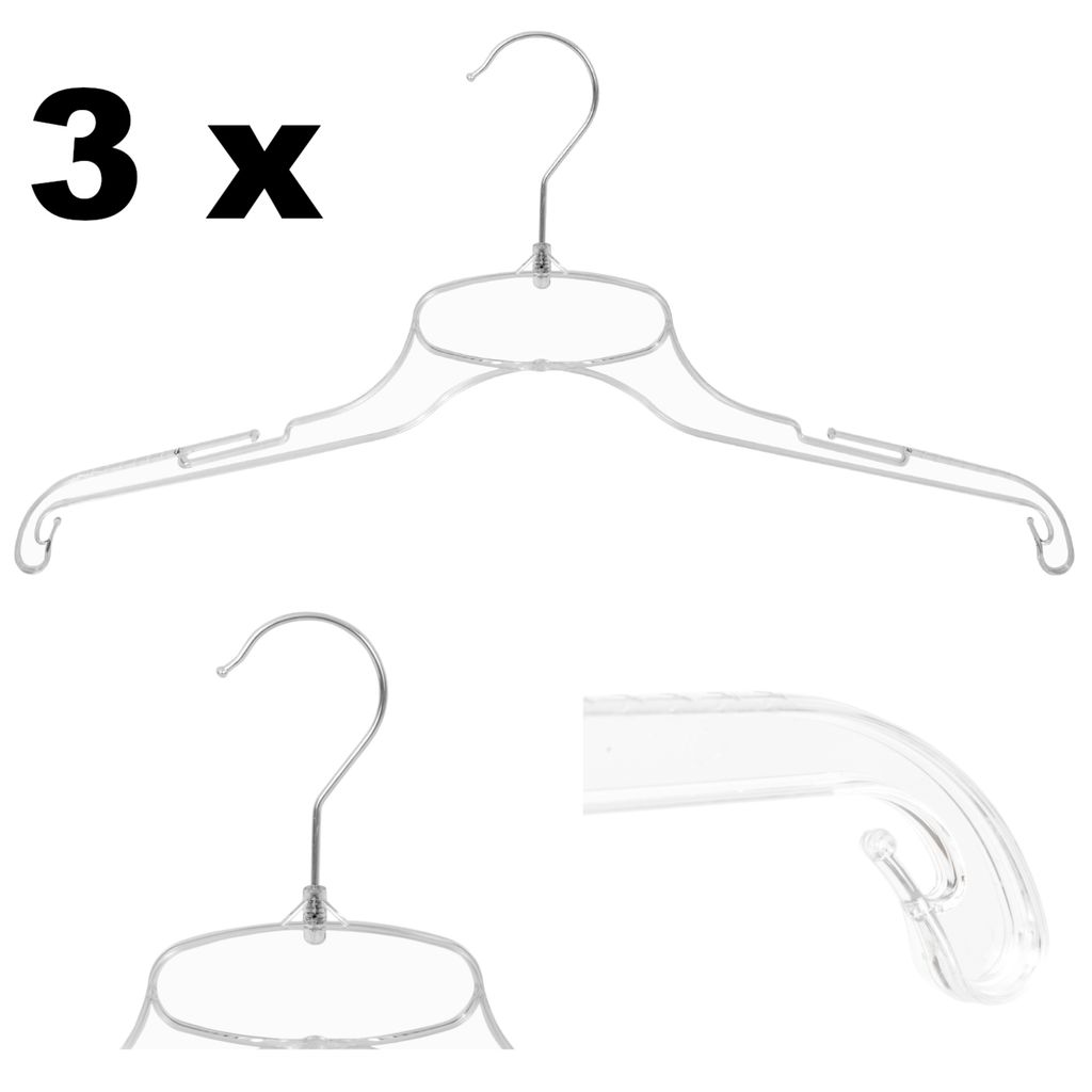 3 Set Kleiderbügel Kunststoff transparent Universell B 42,5 cm Haken drehbar