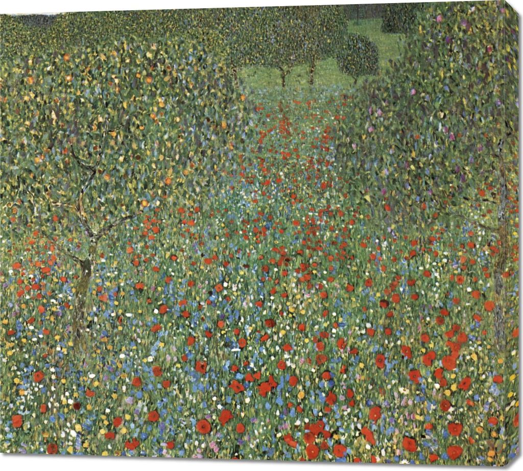 Bild 100x90cm Mohnfeld, Gustaw Klimt Vintage für das Wohnzimmer
