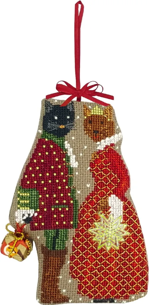 Kit broderie point de croix facile Noël : Mini projet complet Couple Chats