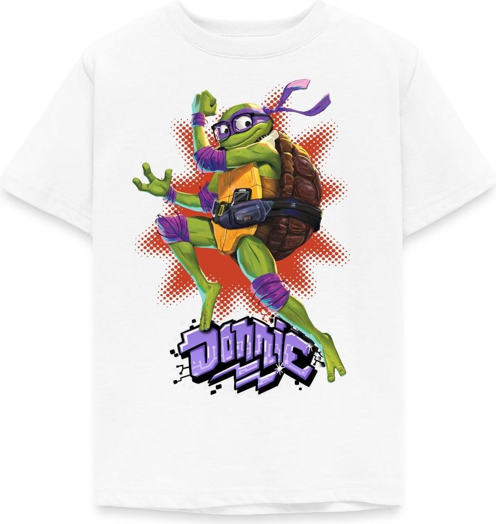 Spreadshirt TMNT Mutant Mayhem Turtle Donnie Kinder T-Shirt, 122/128 (7-8 Jahre), Weiß