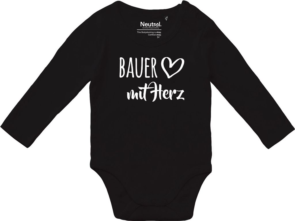 Huuraa Baby Body Bauer mit Herz 68 Black Baumwolle Fairtrade Langarmbody Geschenkidee