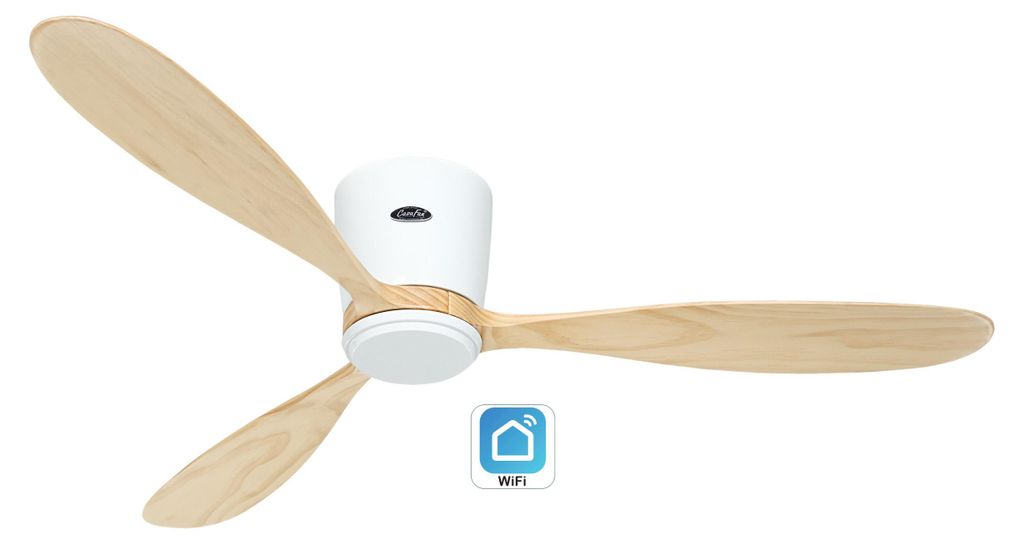 Energiespar Deckenventilator mit Fernbedienung Eco Plano Wood WiFi Weiß / Naturholz