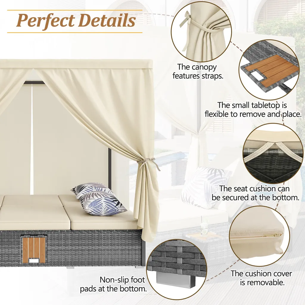 Bain de soleil double avec toit réglable et table pliante pour terrasse - 8