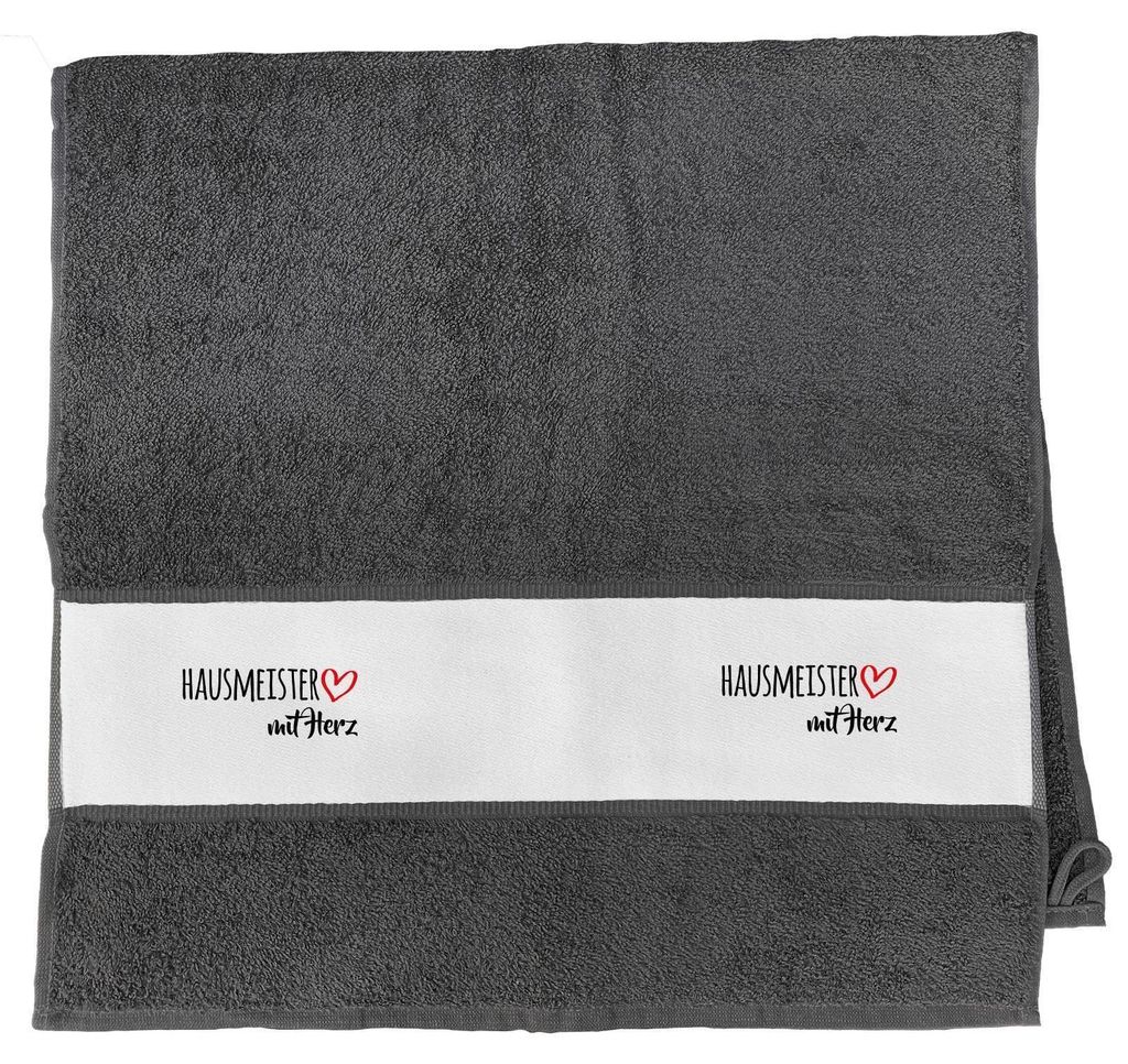 Huuraa Handtuch Hausmeister mit Herz 50x100cm Graphite Baumwolle Handtuch Geschenkidee
