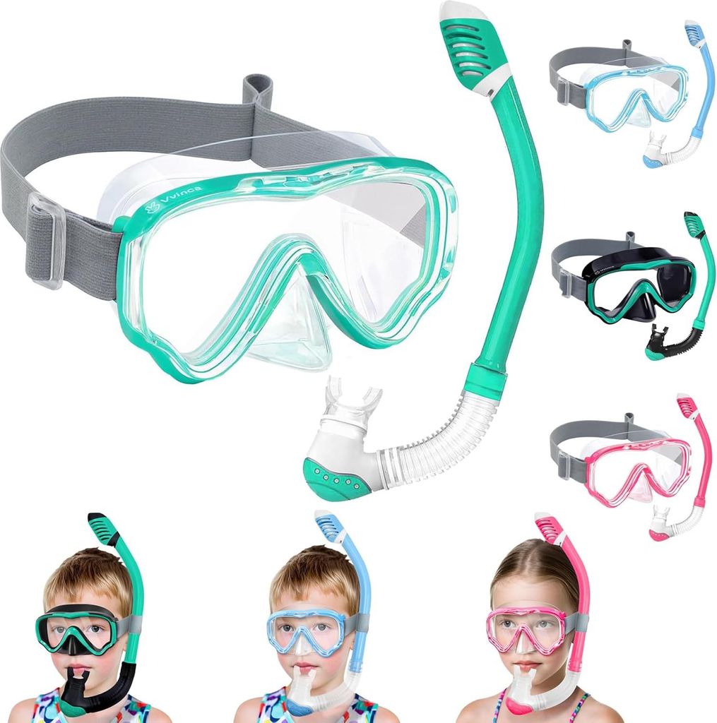 Schnorchelset für Kinder von 4 bis 14 Jahren - Tauchmaske mit Schnorchel - 180 Grad Anti-Beschlag - Verstellbare Schwimmbrille Schnorchelmaske fü...