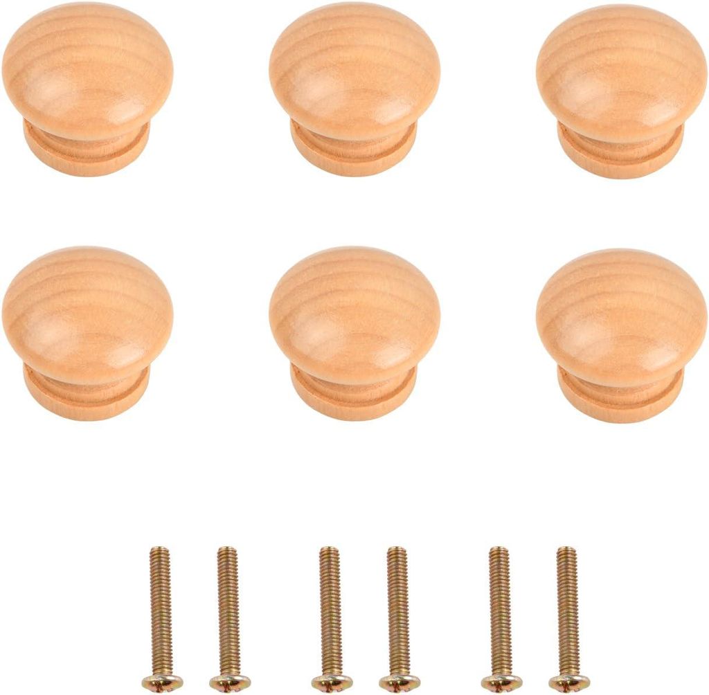 6-teiliges Set Schubladengriffe aus Naturholz, runde Möbelaccessoires mit Schrauben für Schränke, Küchen, Schlafzimmer und Büros