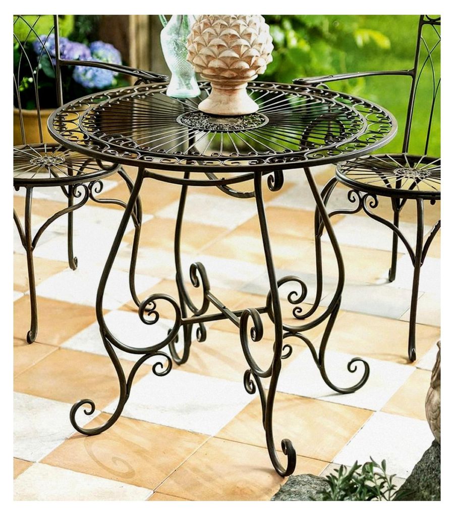 Runder Bistrotisch „Flair“ aus Metall in Antikoptik, Vintage Balkon- und Gartentisch, Retro Beistelltisch