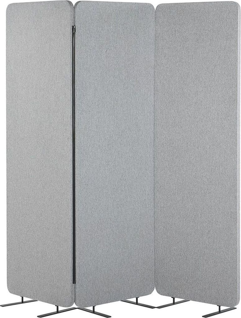 BELIANI Akustik Raumteiler Hellgrau Stoff und Stahl 184 x 184 cm 3-teilig mit Reißverschluss Modern Büro Stellwand Wohnzimmer Schlafzimmer Innenb...