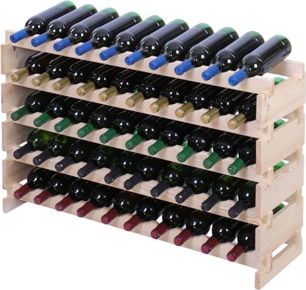 Weinregal VINOTECA FLEX PRO | HxBxT 65x103x28cm | 50 Flaschen auf 5 Ebenen | Massives Kiefernholz | Natur unbehandelt