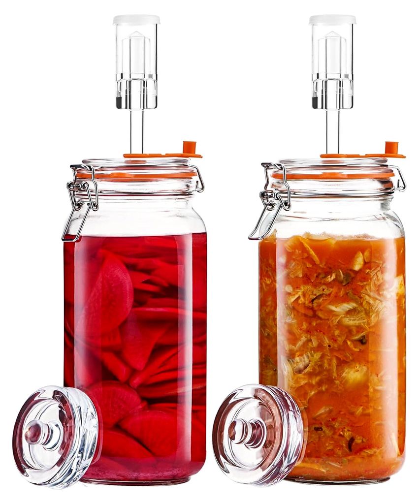 Fermentiergläser, 2 L, Set mit Airlock und Gewichten für die Herstellung von Sauerkraut, Kimchi, Pickles, Met, Cider und mehr, 2er-Pack