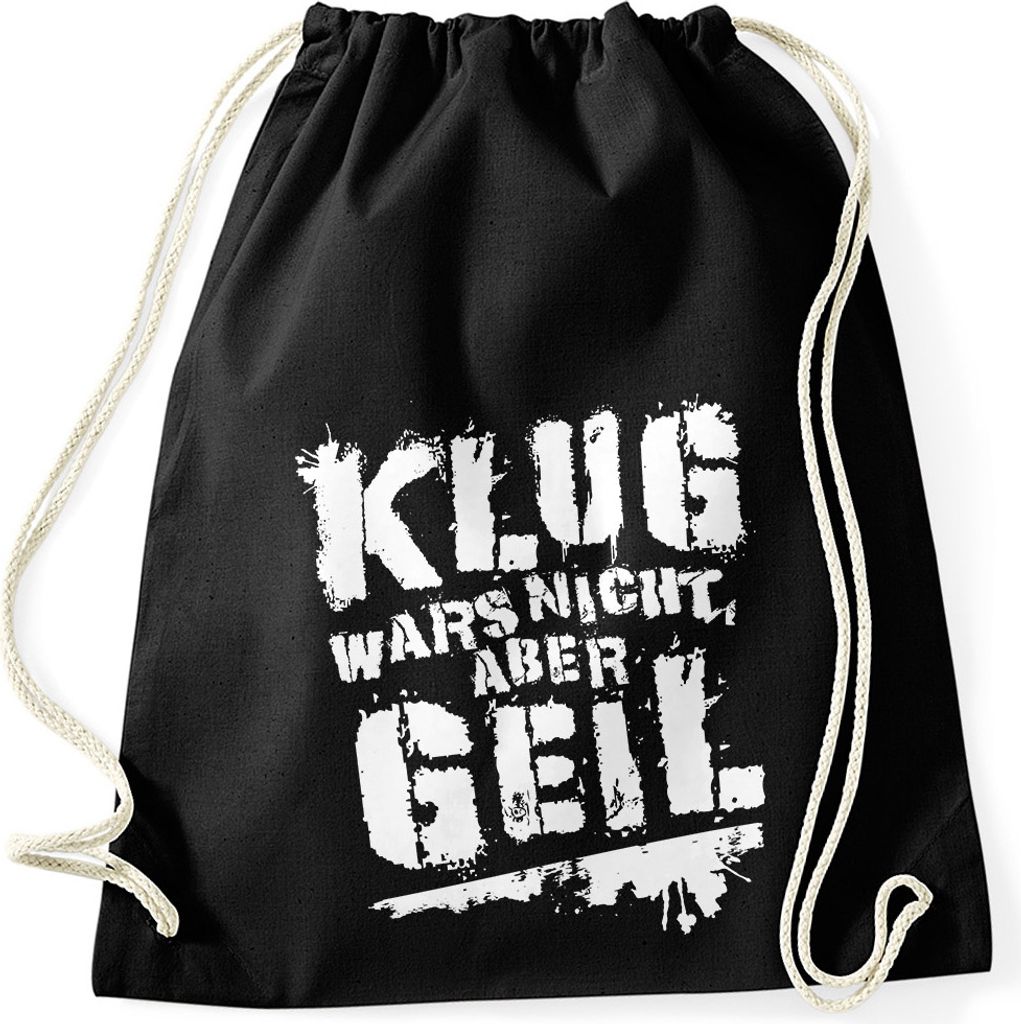 Turnbeutel Klug wars nicht aber geil Gymbag mit Spruch Produktbild 