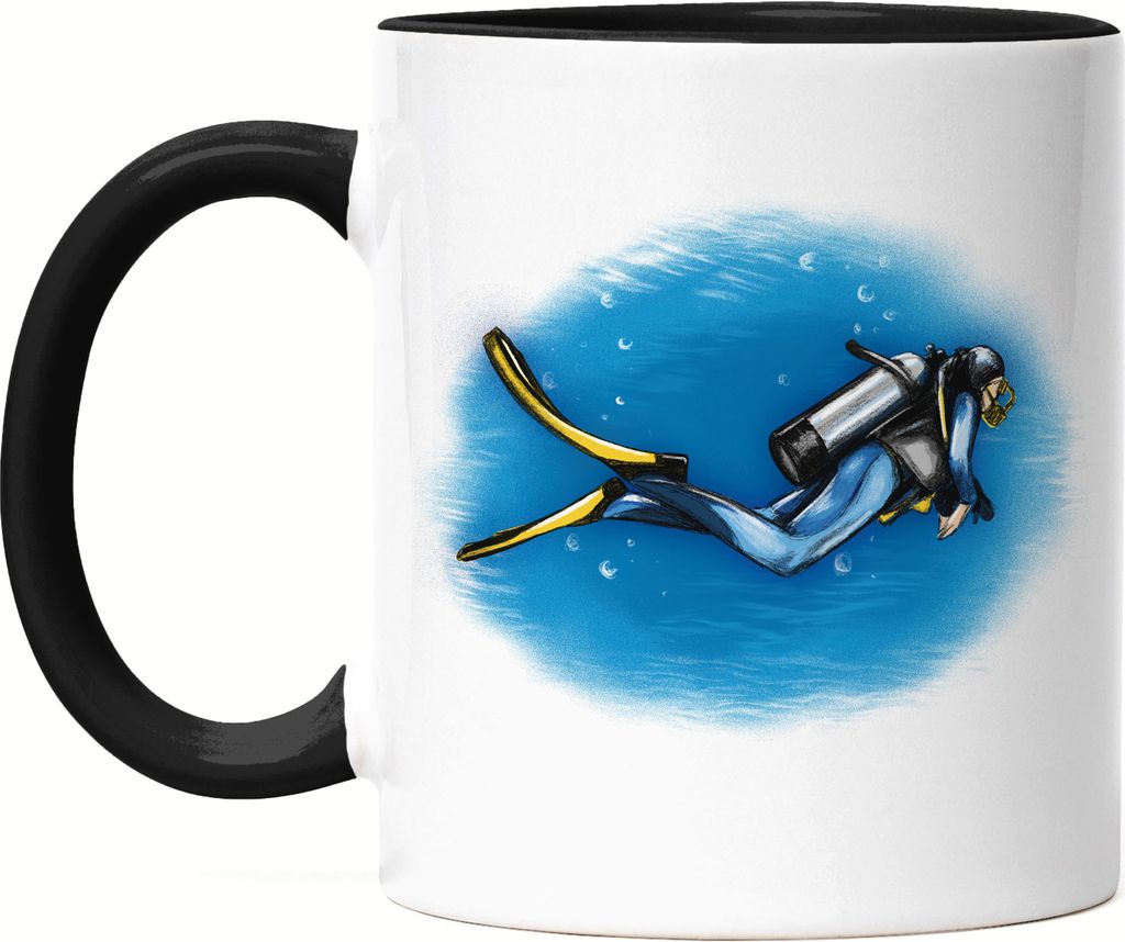 Suba Diving Schwimmen See Tasse Schwarz Hai Taucher Meer Ozean Fische Tauchen Taucherbrille