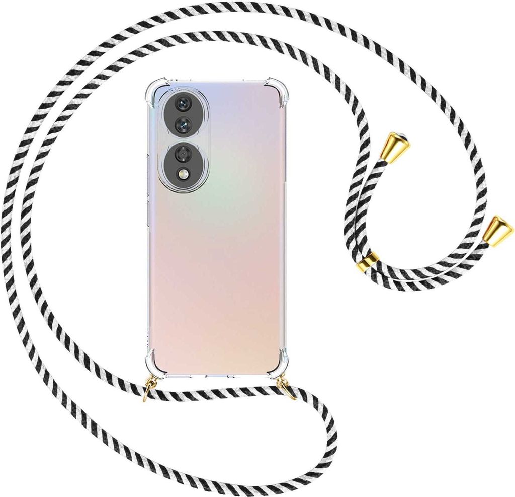 Handykette Backcover-Schutzhülle mit Band (Metall goldfarben) für Honor 90 5G (REA-AN00, 6.7'') - schwarz/weiß gestreift