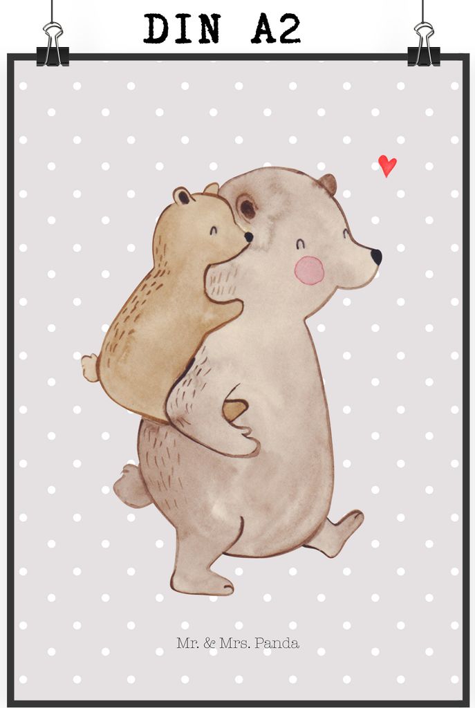 Mr. & Mrs. Panda Bild Papa Bär DIN A2 - Grau Pastell - Geschenk, Kunstdruck, Vatertag, poster, Geburtstag, drucke, Muttertag, Wandbild, Plakat