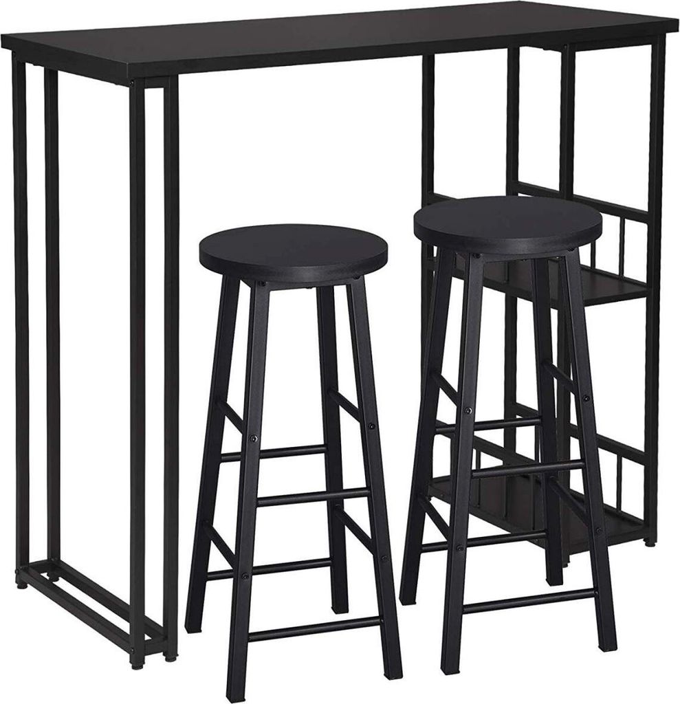 WOLTU 1x Bartisch + 2X Barhocker Stehtisch Bistrotisch Bartheke Tresentisch, mit 2 Ablagefläche, Metallgestell, MDF, 120x50x105cm
